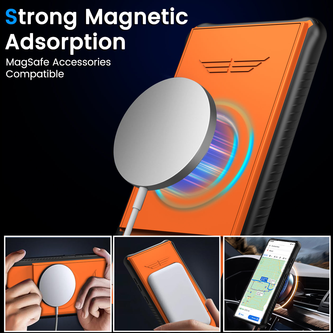 GKK For Samsung Galaxy S24 Magnetic Phone Case Slide Camera Protection Cover with Card Holder - Orange