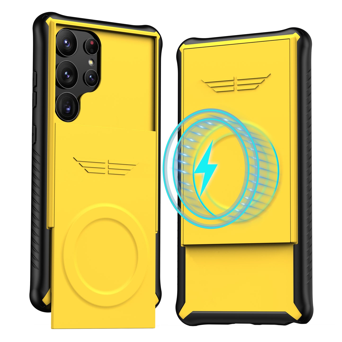 GKK For Samsung Galaxy S24 Magnetic Phone Case Slide Camera Protection Cover with Card Holder - Yellow