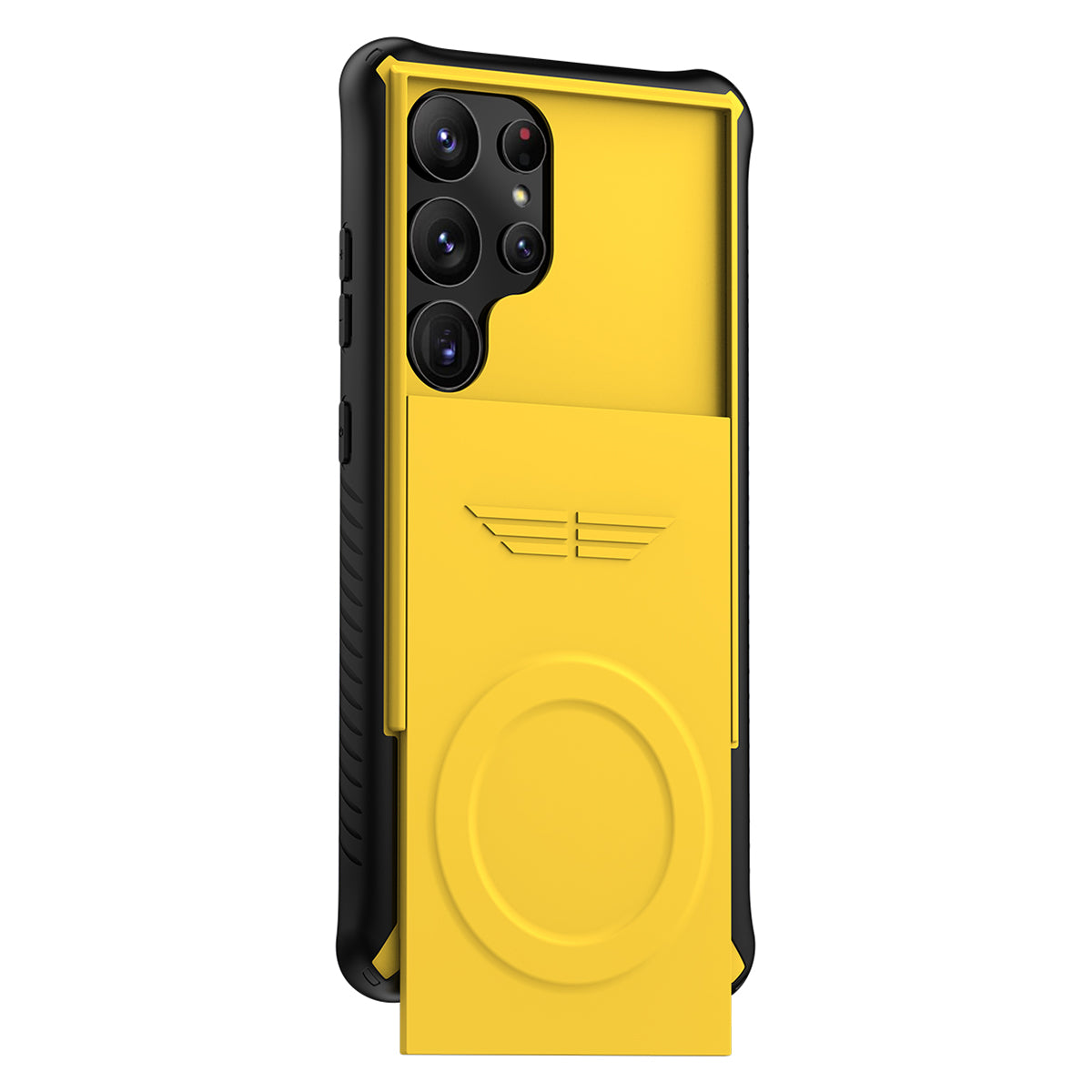 GKK For Samsung Galaxy S24 Magnetic Phone Case Slide Camera Protection Cover with Card Holder - Yellow