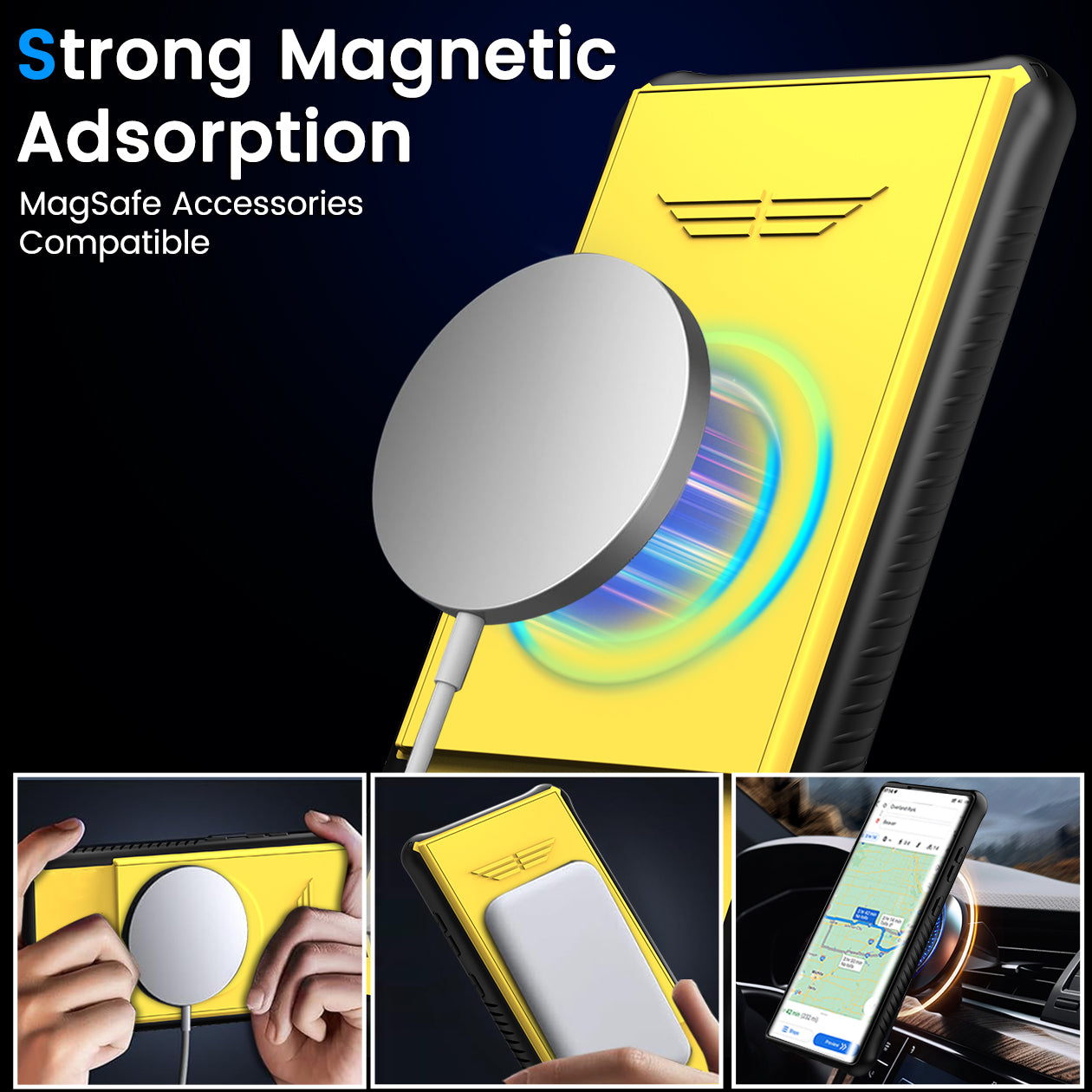 GKK For Samsung Galaxy S24 Magnetic Phone Case Slide Camera Protection Cover with Card Holder - Yellow