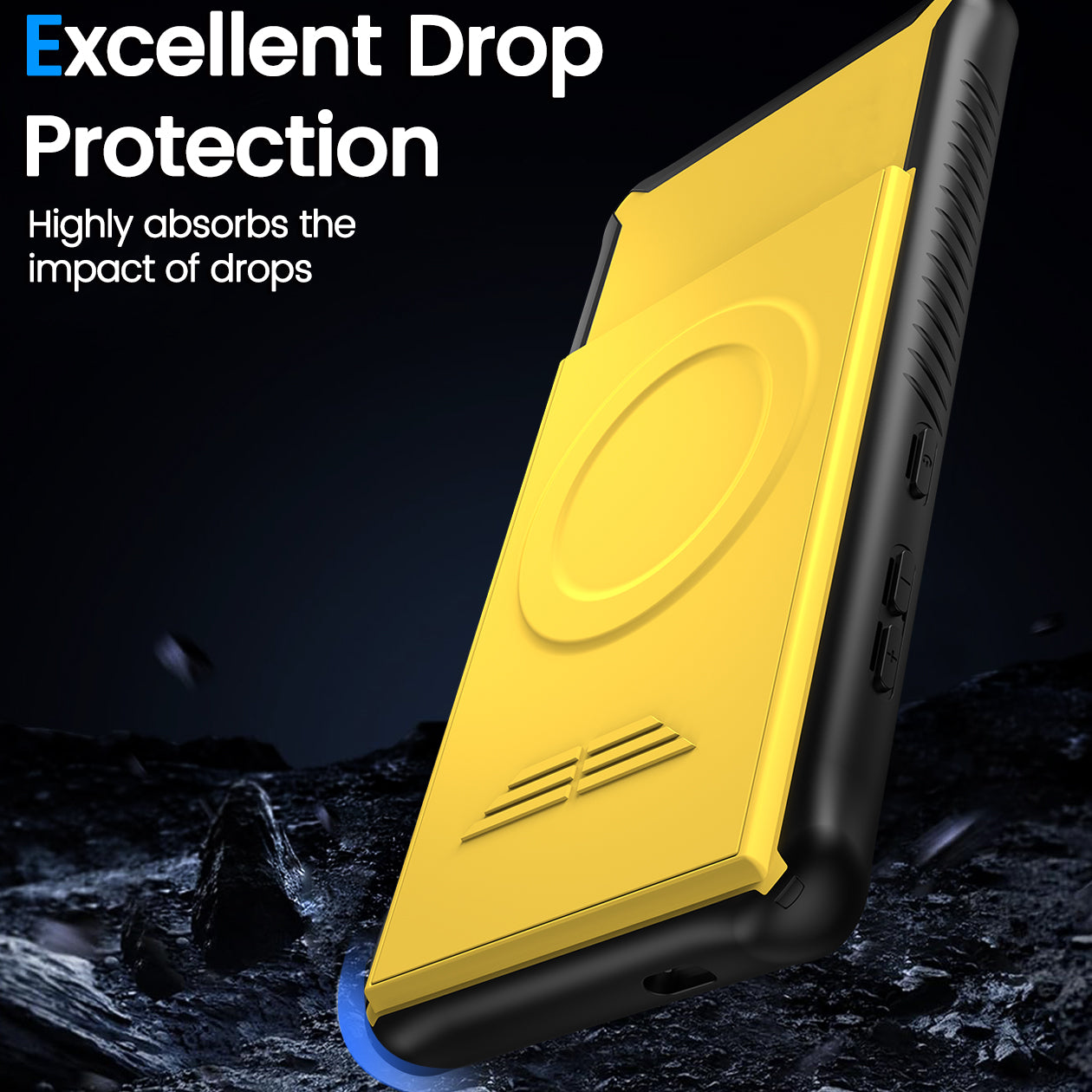 GKK For Samsung Galaxy S24 Magnetic Phone Case Slide Camera Protection Cover with Card Holder - Yellow