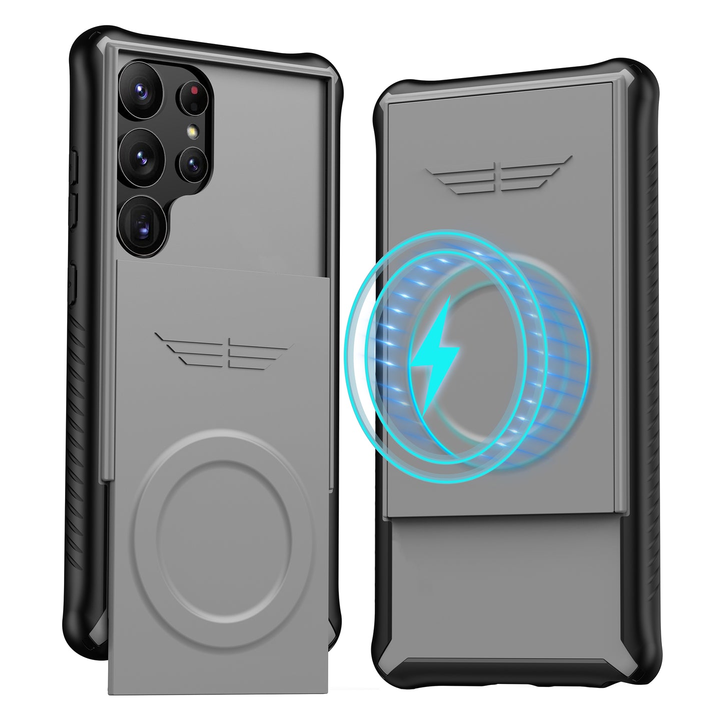 GKK For Samsung Galaxy S24 Magnetic Phone Case Slide Camera Protection Cover with Card Holder - Grey
