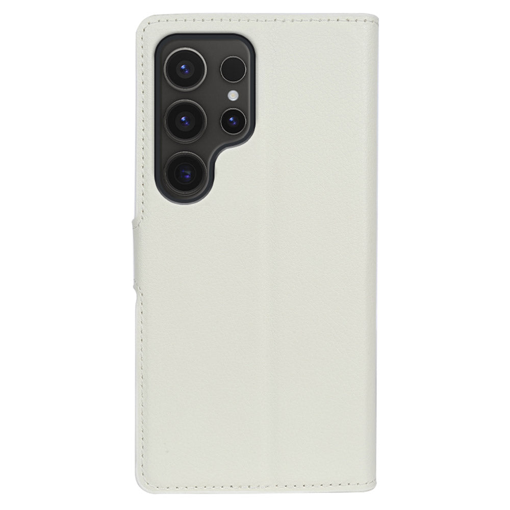 For Samsung Galaxy S24 Ultra Case Litchi Texture Wallet Phone Cover with Stand - White