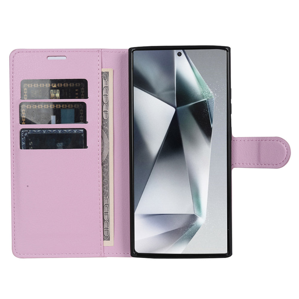 For Samsung Galaxy S24 Ultra Case Litchi Texture Wallet Phone Cover with Stand - Pink