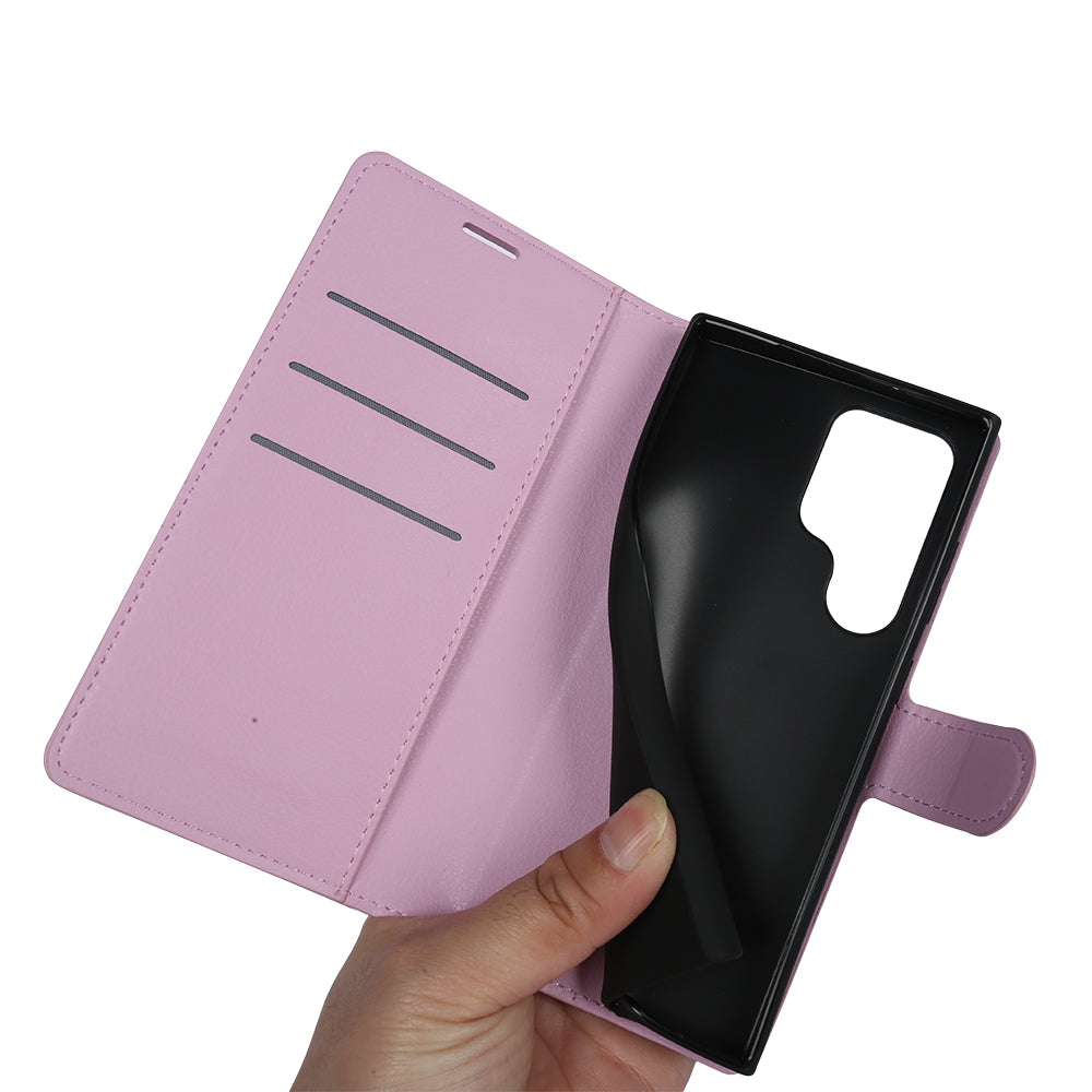 For Samsung Galaxy S24 Ultra Case Litchi Texture Wallet Phone Cover with Stand - Pink