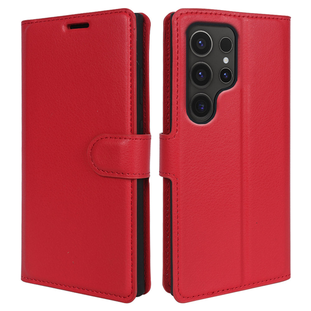 For Samsung Galaxy S24 Ultra Case Litchi Texture Wallet Phone Cover with Stand - Red