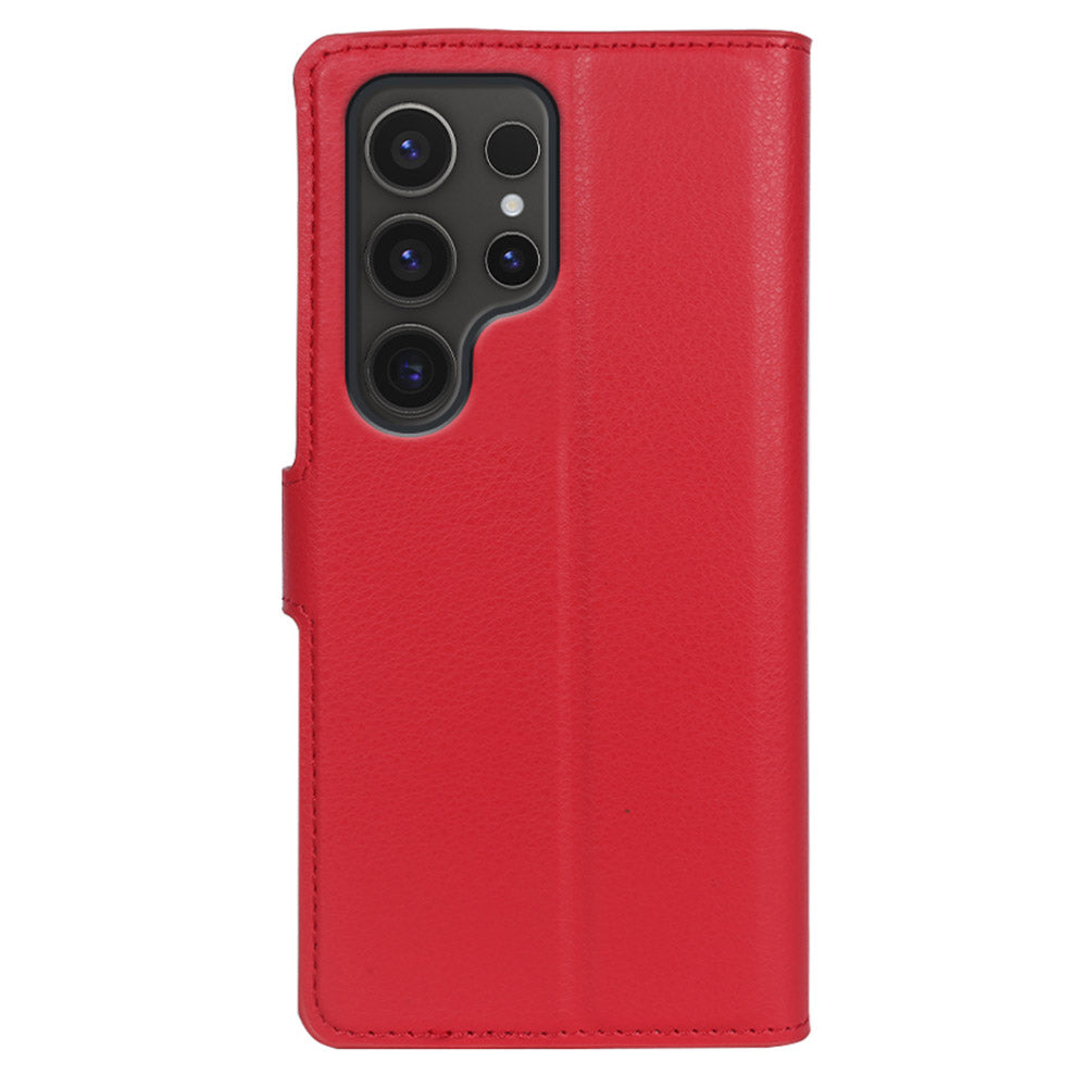For Samsung Galaxy S24 Ultra Case Litchi Texture Wallet Phone Cover with Stand - Red