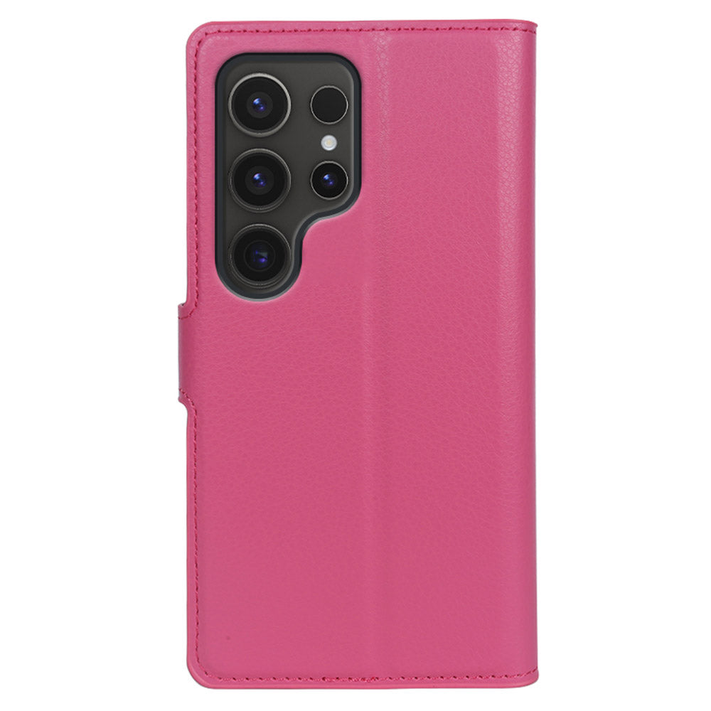 For Samsung Galaxy S24 Ultra Case Litchi Texture Wallet Phone Cover with Stand - Rose