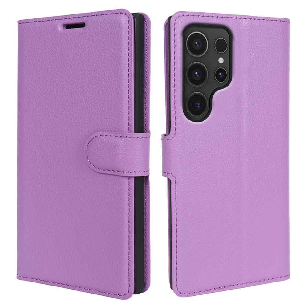 For Samsung Galaxy S24 Ultra Case Litchi Texture Wallet Phone Cover with Stand - Purple