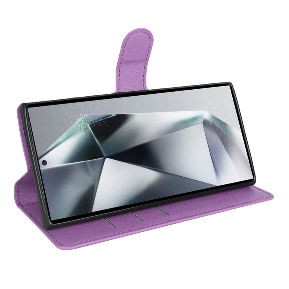 For Samsung Galaxy S24 Ultra Case Litchi Texture Wallet Phone Cover with Stand - Purple