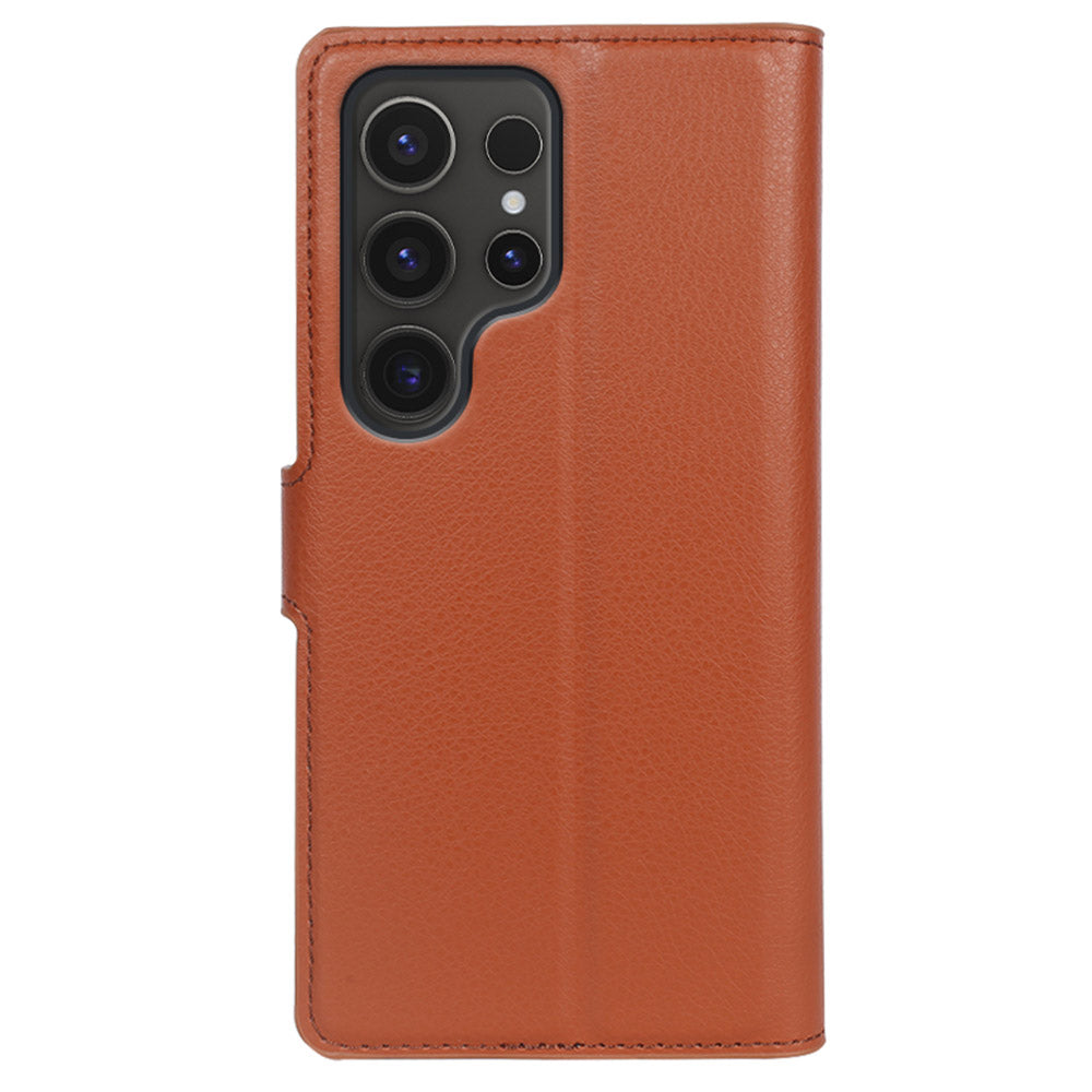 For Samsung Galaxy S24 Ultra Case Litchi Texture Wallet Phone Cover with Stand - Brown