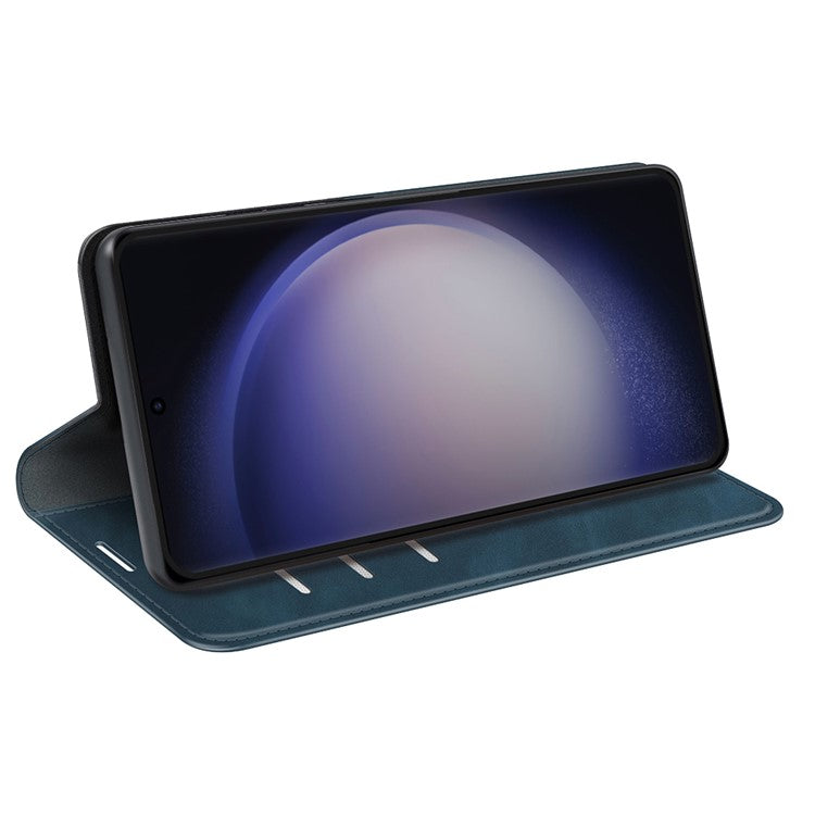 For Samsung Galaxy S24 Ultra Case Anti-Drop Phone Case Skin-Touch PU Leather Flip Cover - Blue