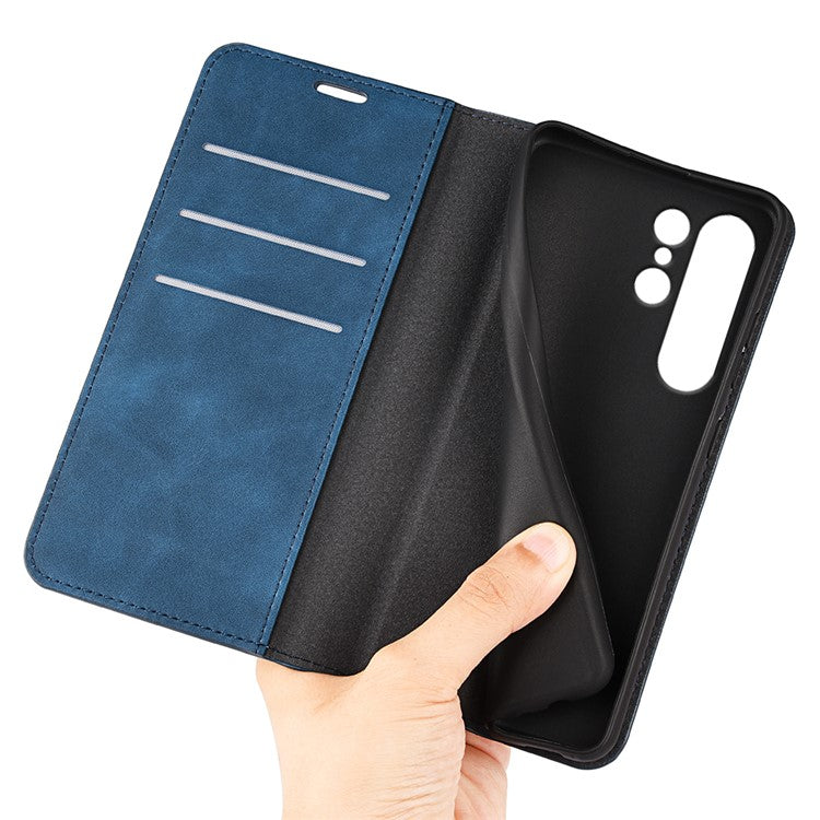 For Samsung Galaxy S24 Ultra Case Anti-Drop Phone Case Skin-Touch PU Leather Flip Cover - Blue