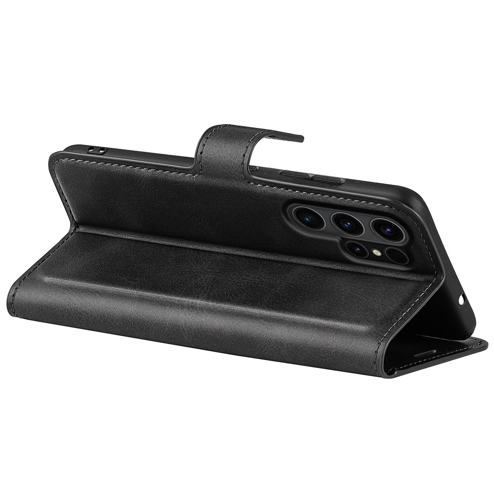 For Samsung Galaxy S24 Ultra Case Calf Texture PU Leather Protective Wallet Phone Cover - Black