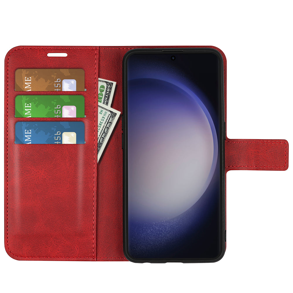 For Samsung Galaxy S24 Ultra Case Calf Texture PU Leather Protective Wallet Phone Cover - Red
