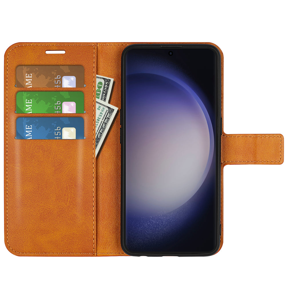 For Samsung Galaxy S24 Ultra Case Calf Texture PU Leather Protective Wallet Phone Cover - Yellow