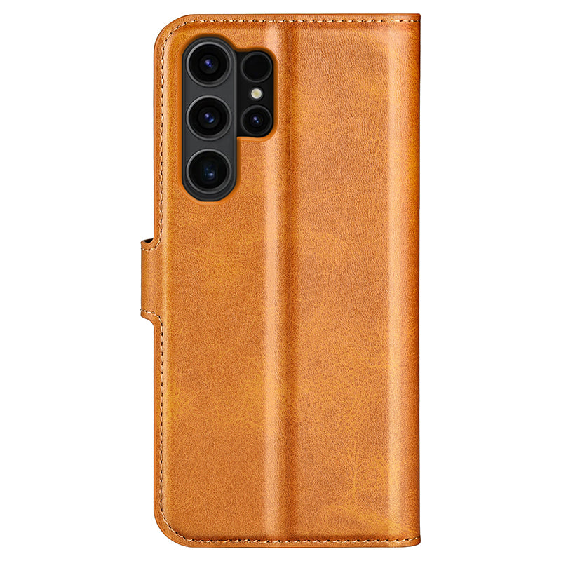 For Samsung Galaxy S24 Ultra Case Calf Texture PU Leather Protective Wallet Phone Cover - Yellow