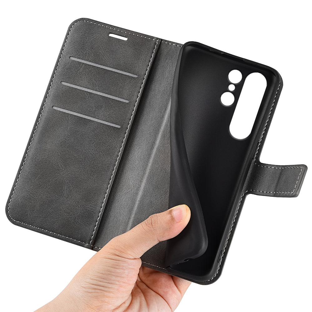 For Samsung Galaxy S24 Ultra Case Calf Texture PU Leather Protective Wallet Phone Cover - Grey
