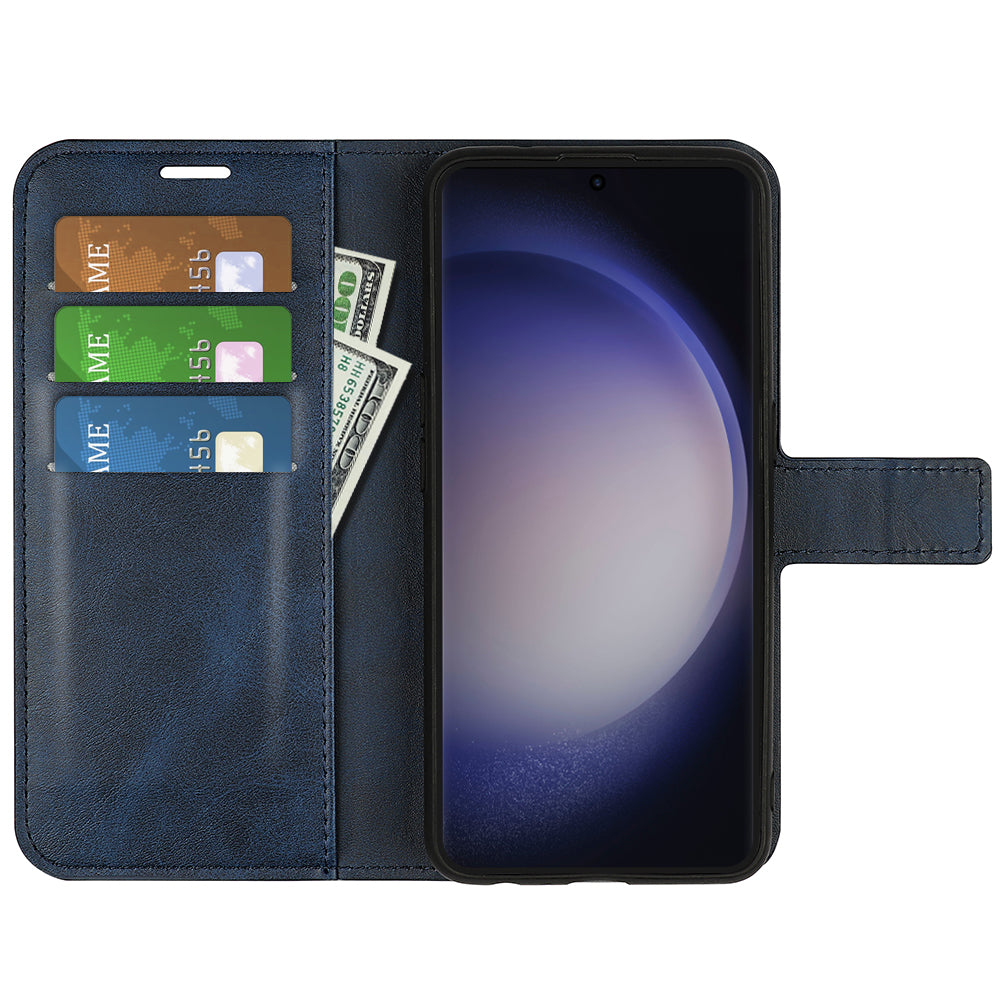 For Samsung Galaxy S24 Ultra Case Calf Texture PU Leather Protective Wallet Phone Cover - Blue