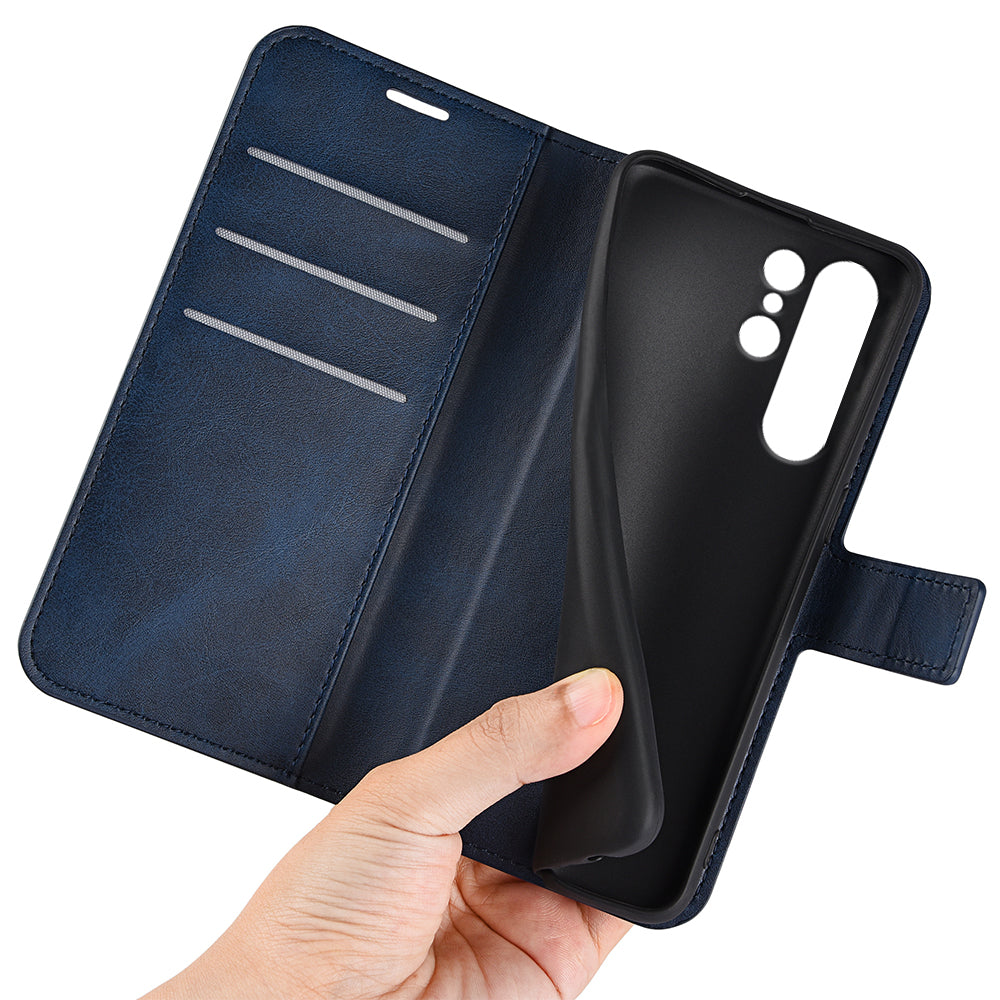 For Samsung Galaxy S24 Ultra Case Calf Texture PU Leather Protective Wallet Phone Cover - Blue