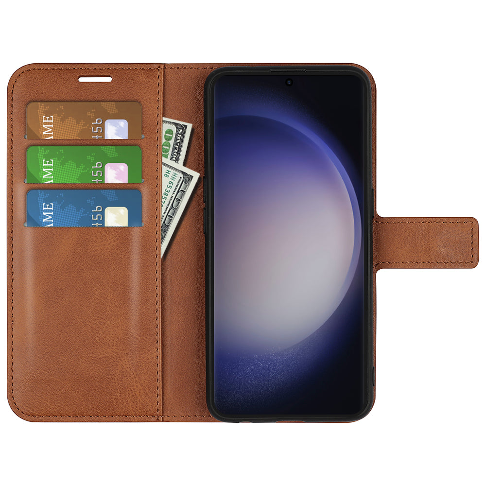 For Samsung Galaxy S24 Ultra Case Calf Texture PU Leather Protective Wallet Phone Cover - Light Brown