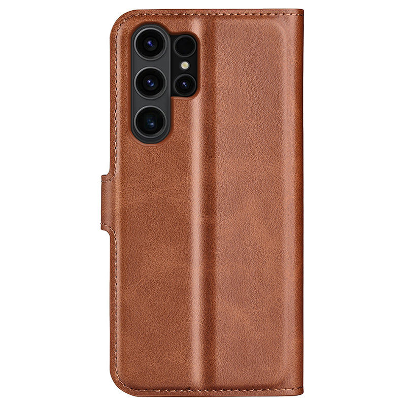 For Samsung Galaxy S24 Ultra Case Calf Texture PU Leather Protective Wallet Phone Cover - Light Brown