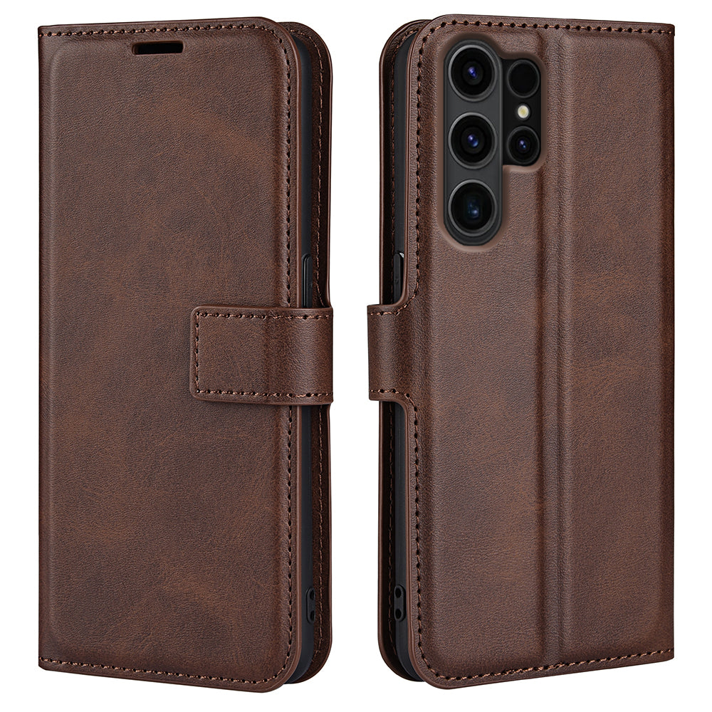 For Samsung Galaxy S24 Ultra Case Calf Texture PU Leather Protective Wallet Phone Cover - Brown