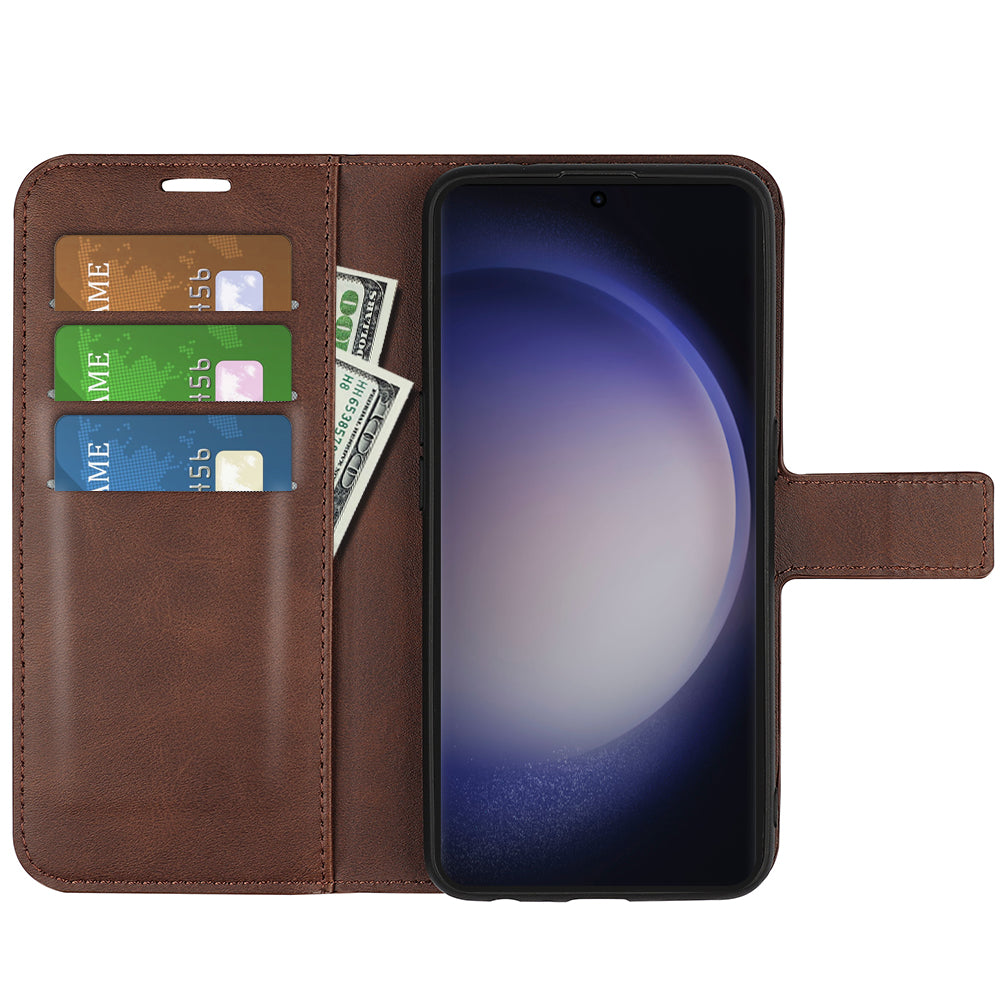 For Samsung Galaxy S24 Ultra Case Calf Texture PU Leather Protective Wallet Phone Cover - Brown