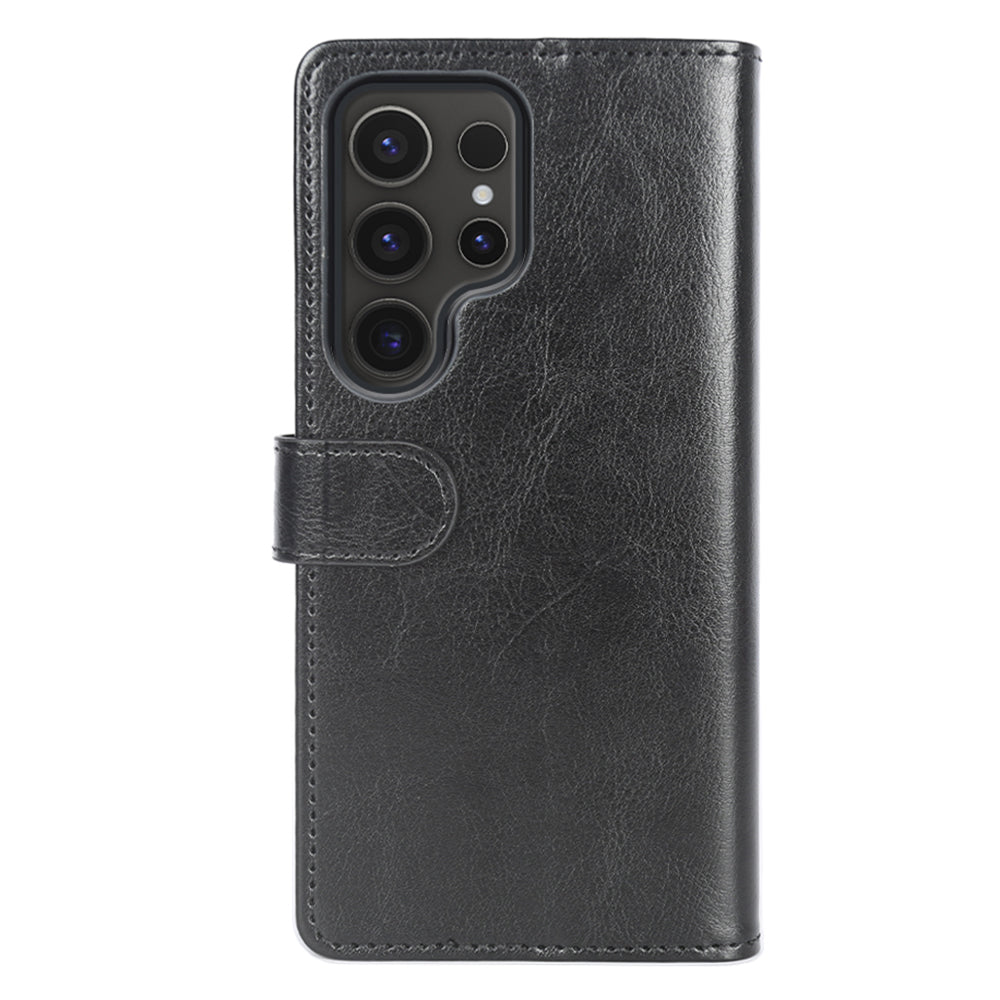 For Samsung Galaxy S24 Ultra Case Crazy Horse Texture Wallet Phone Case PU Leather Flip Cover - Black