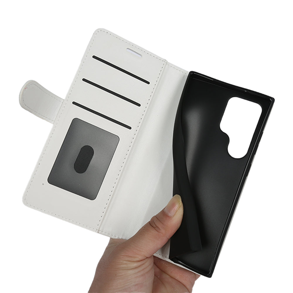 For Samsung Galaxy S24 Ultra Case Crazy Horse Texture Wallet Phone Case PU Leather Flip Cover - White