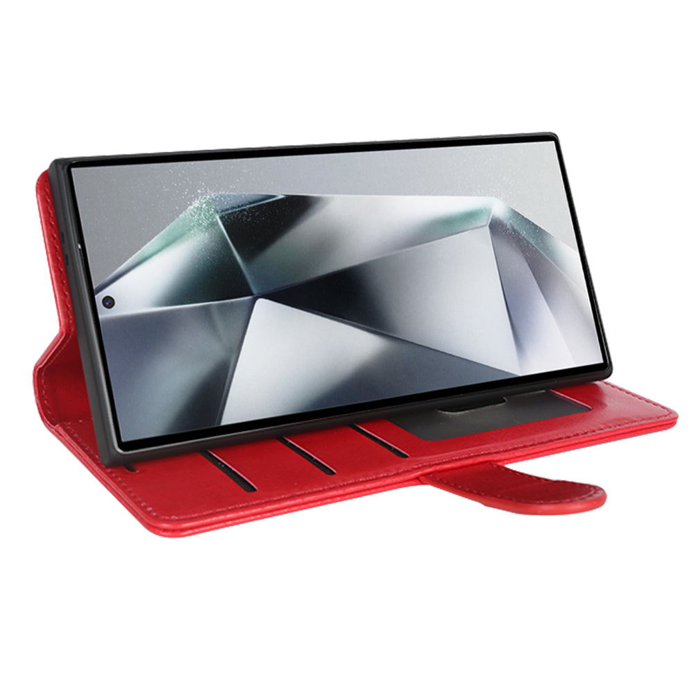 For Samsung Galaxy S24 Ultra Case Crazy Horse Texture Wallet Phone Case PU Leather Flip Cover - Red