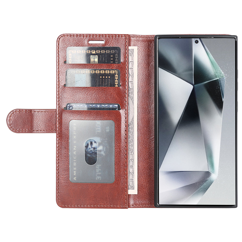 For Samsung Galaxy S24 Ultra Case Crazy Horse Texture Wallet Phone Case PU Leather Flip Cover - Brown