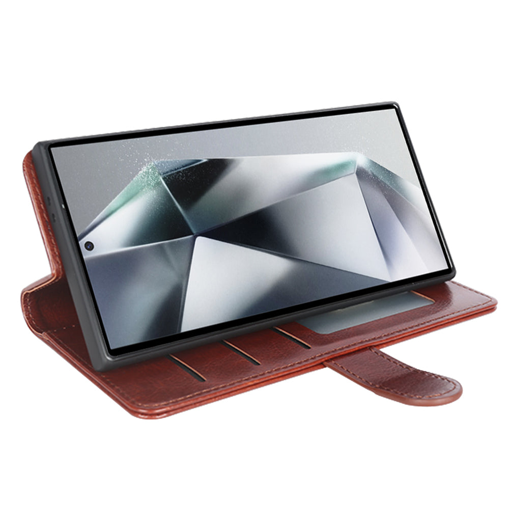 For Samsung Galaxy S24 Ultra Case Crazy Horse Texture Wallet Phone Case PU Leather Flip Cover - Brown