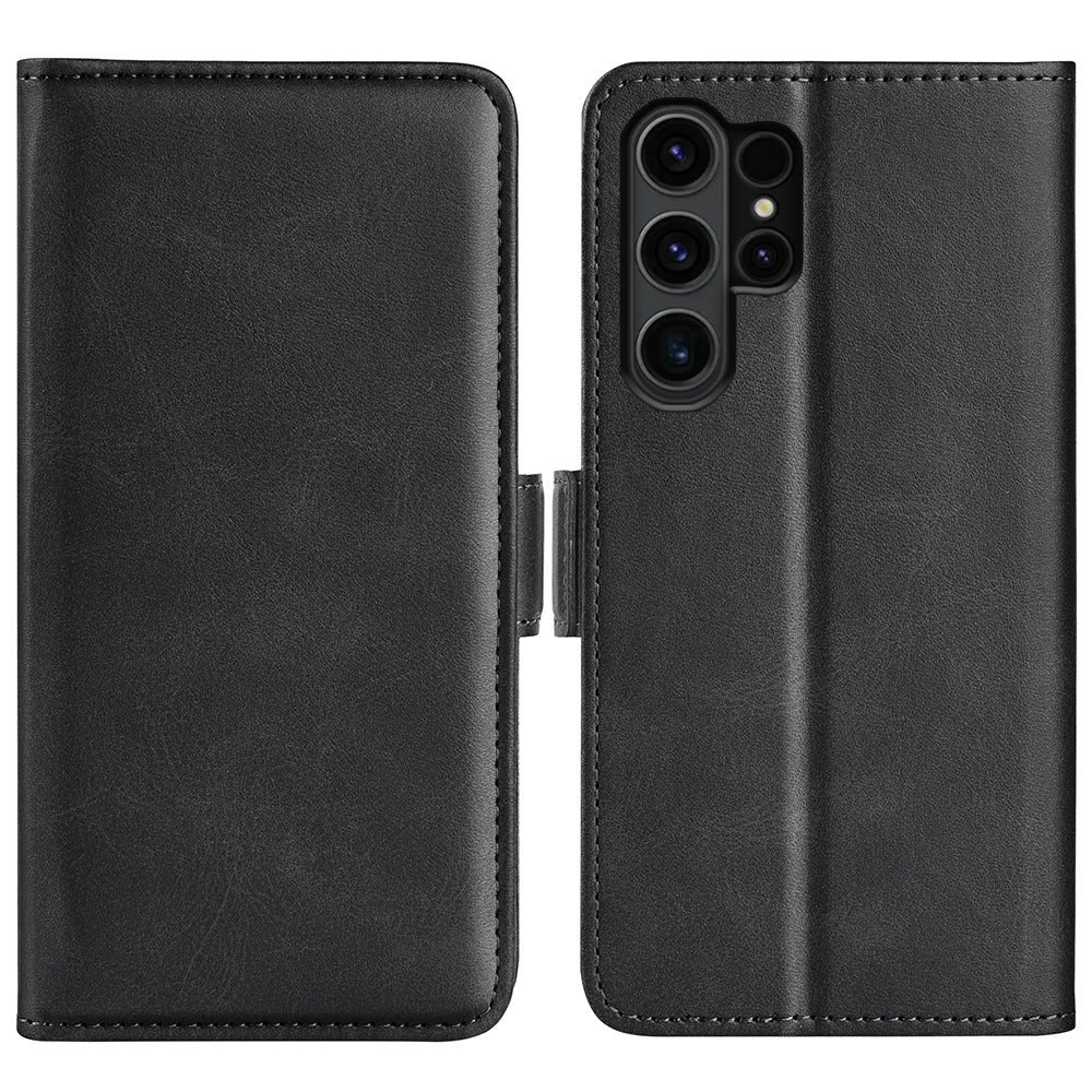 For Samsung Galaxy S24 Ultra Case PU Leather Dual Magnetic Clasp Protective Cover - Black