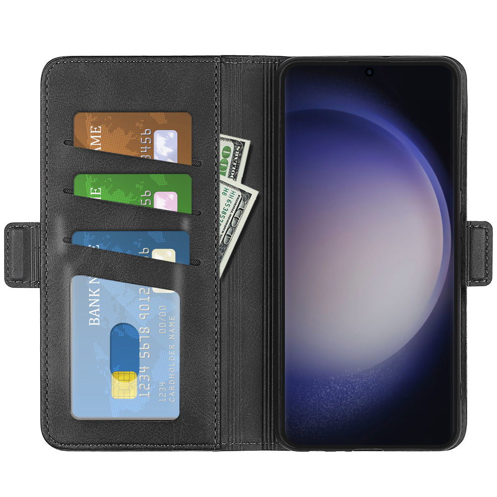 For Samsung Galaxy S24 Ultra Case PU Leather Dual Magnetic Clasp Protective Cover - Black