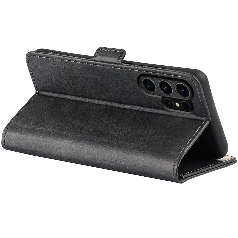 For Samsung Galaxy S24 Ultra Case PU Leather Dual Magnetic Clasp Protective Cover - Black
