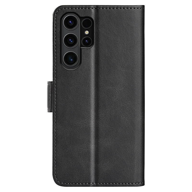 For Samsung Galaxy S24 Ultra Case PU Leather Dual Magnetic Clasp Protective Cover - Black
