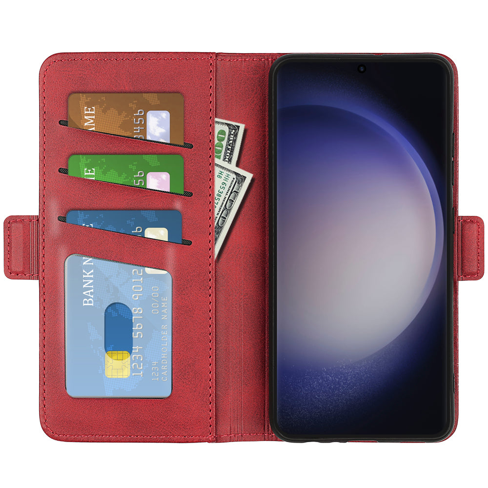 For Samsung Galaxy S24 Ultra Case PU Leather Dual Magnetic Clasp Protective Cover - Red