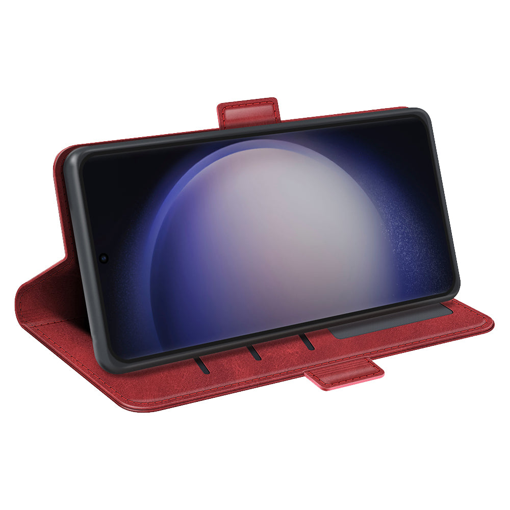 For Samsung Galaxy S24 Ultra Case PU Leather Dual Magnetic Clasp Protective Cover - Red