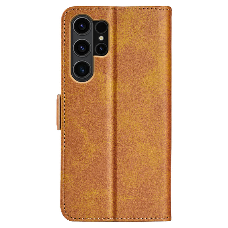 For Samsung Galaxy S24 Ultra Case PU Leather Dual Magnetic Clasp Protective Cover - Yellow