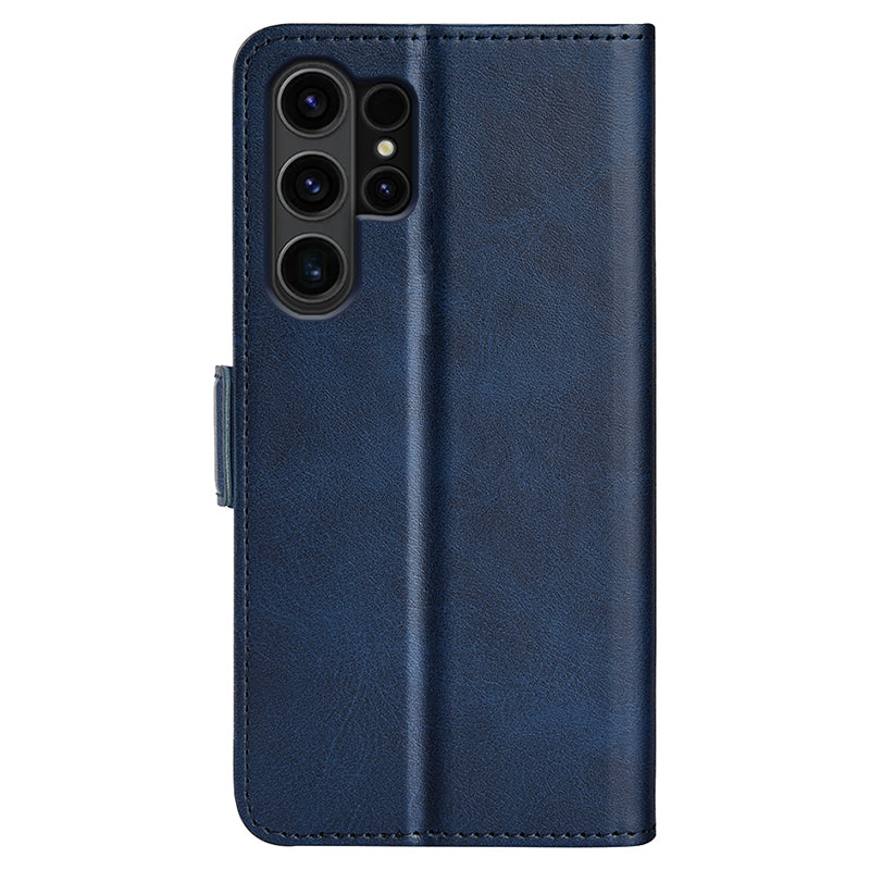 For Samsung Galaxy S24 Ultra Case PU Leather Dual Magnetic Clasp Protective Cover - Blue