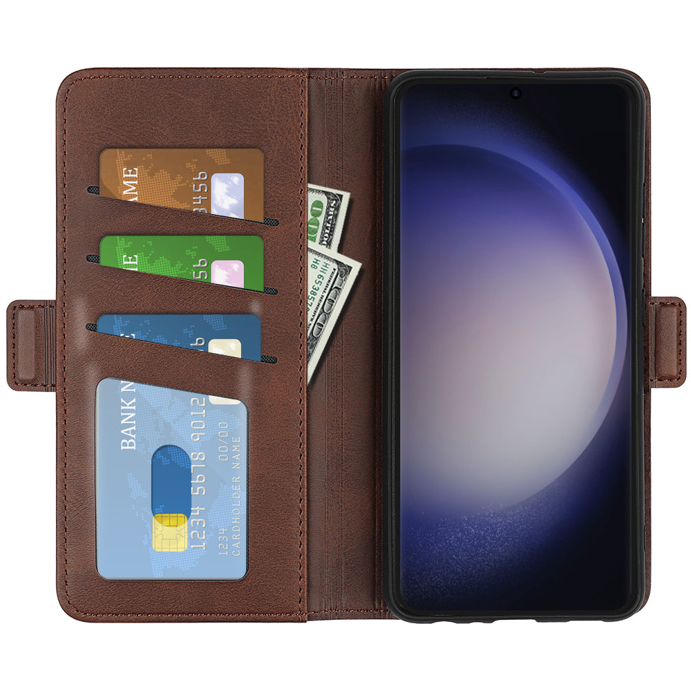 For Samsung Galaxy S24 Ultra Case PU Leather Dual Magnetic Clasp Protective Cover - Brown