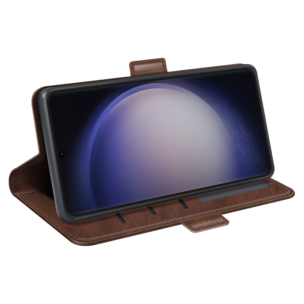 For Samsung Galaxy S24 Ultra Case PU Leather Dual Magnetic Clasp Protective Cover - Brown