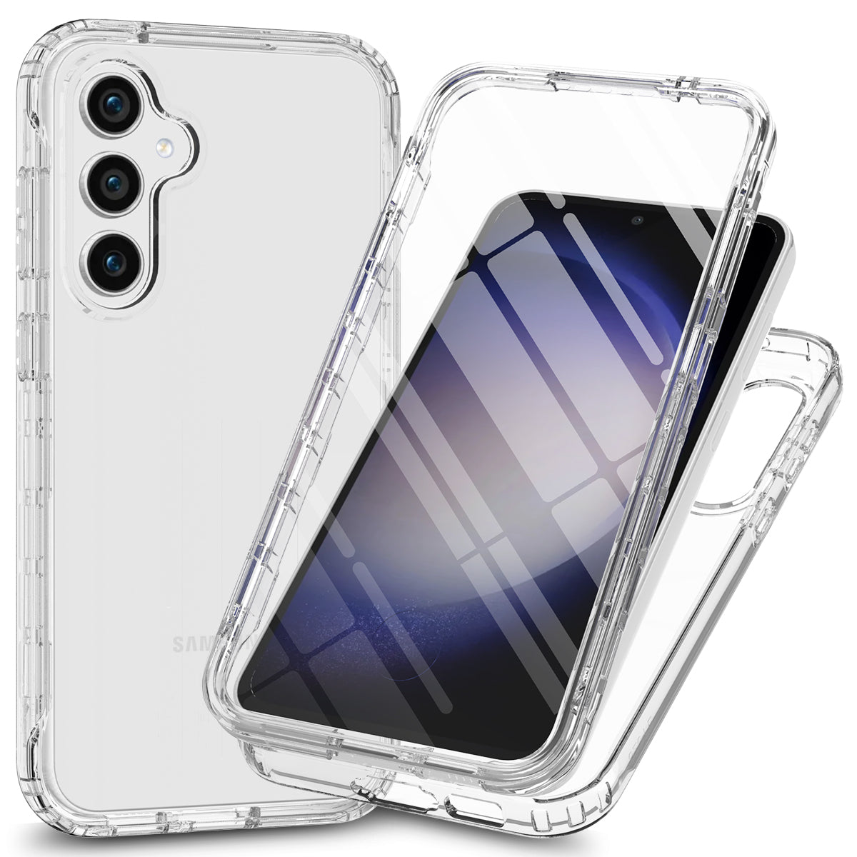 For Samsung Galaxy S24 Gradient Case Anti-Fall Corner Protection Phone Cover with PET Screen Film - Transparent