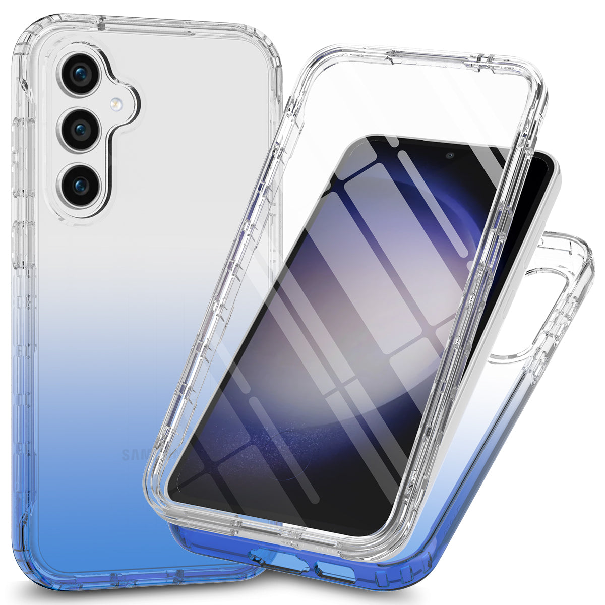 For Samsung Galaxy S24+ Transparent Case Gradient Phone Cover with PET Screen Film - Blue