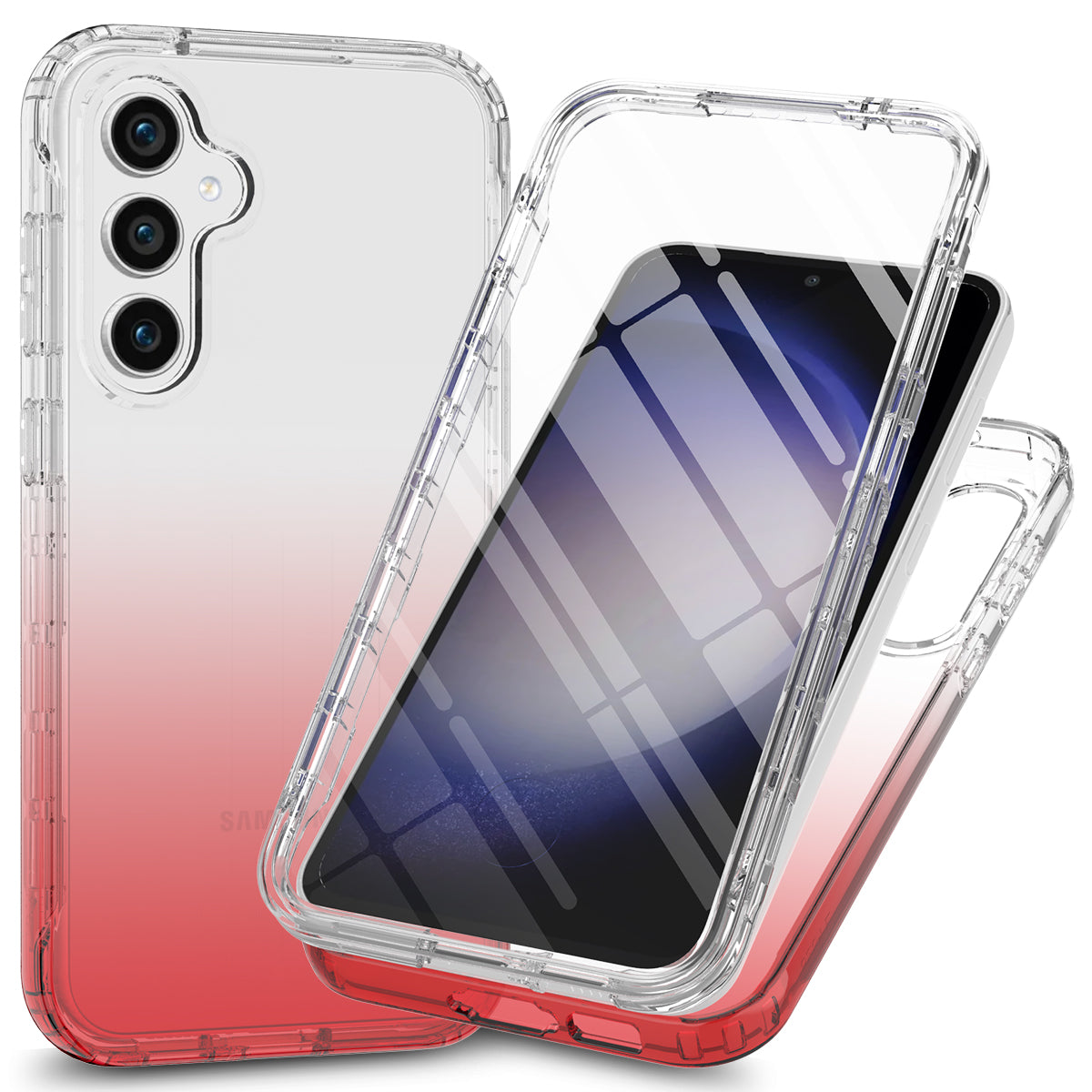 For Samsung Galaxy S24+ Transparent Case Gradient Phone Cover with PET Screen Film - Red