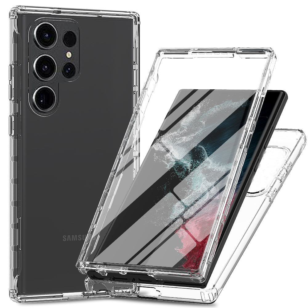 For Samsung Galaxy S24 Ultra Gradient Case Reinforced TPU+PC Phone Cover with PET Screen Film - Transparent