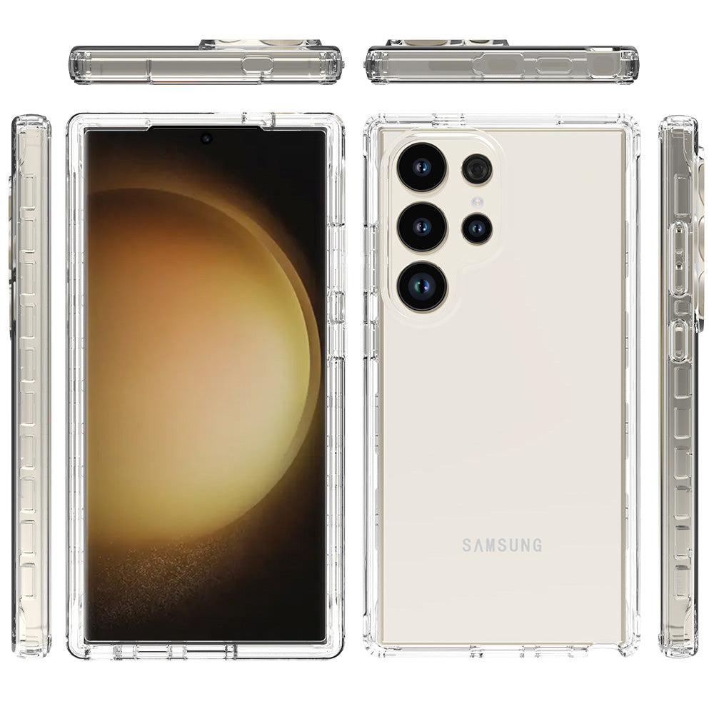 For Samsung Galaxy S24 Ultra Gradient Case Reinforced TPU+PC Phone Cover with PET Screen Film - Transparent