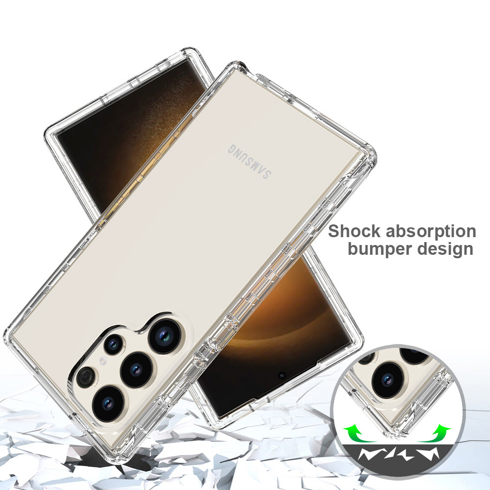 For Samsung Galaxy S24 Ultra Gradient Case Reinforced TPU+PC Phone Cover with PET Screen Film - Transparent