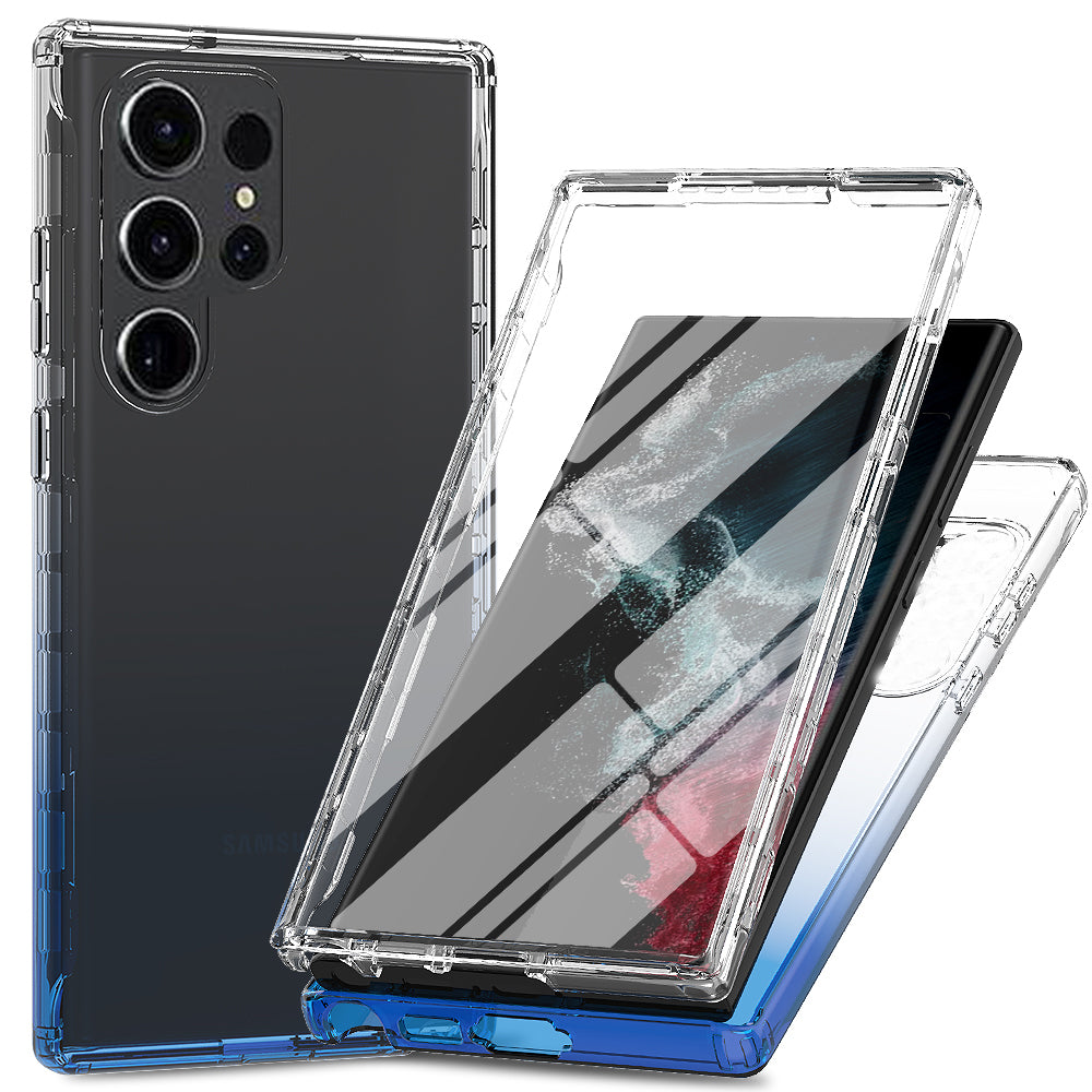 For Samsung Galaxy S24 Ultra Gradient Case Reinforced TPU+PC Phone Cover with PET Screen Film - Blue